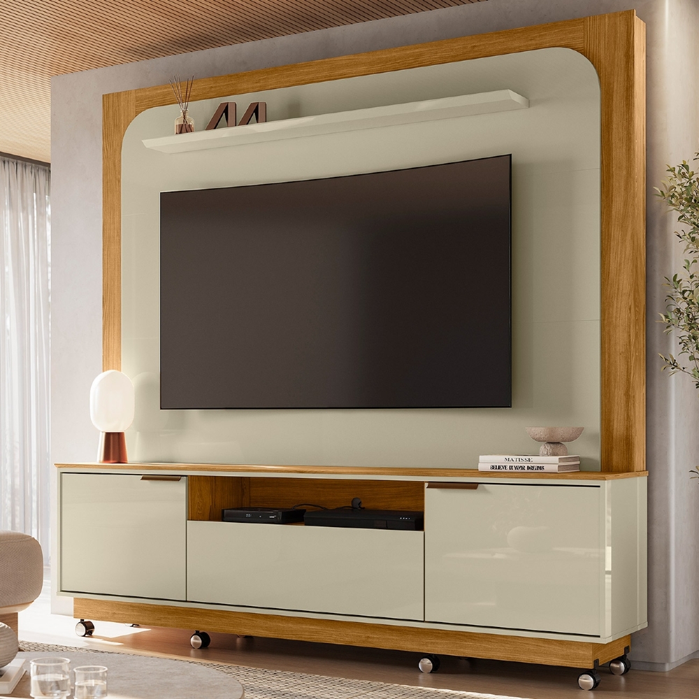 Estante Painel TV 75 Pol 200cm Com Rodízios Oscar Cumaru/Opala Z10 - Mpozenato