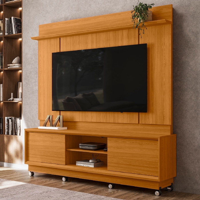 Estante Painel TV 75 Pol 184cm Com Rodízios Dara Cinamomo Z10 - Mpozenato