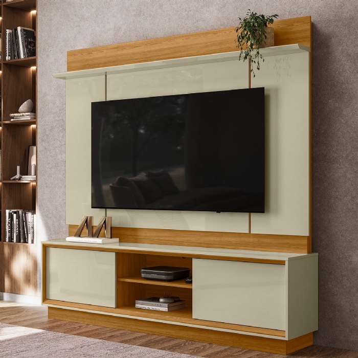 Estante Painel TV 75 Pol 184cm Dara Cumaru/Opala Z10 - Mpozenato