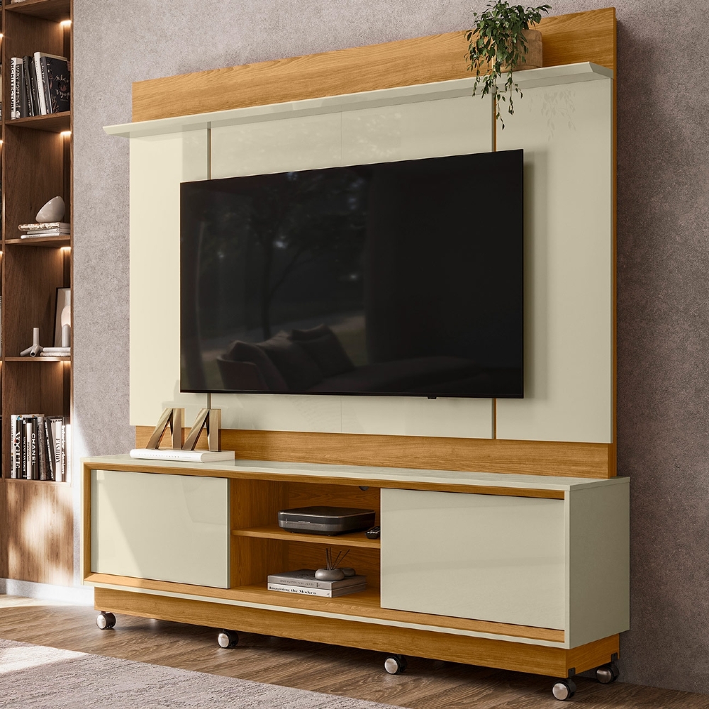 Estante Painel TV 75 Pol 184cm Com Rodízios Dara Cumaru/Opala Z10 - Mpozenato