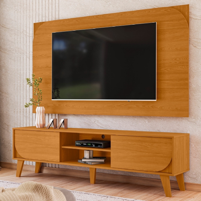Painel TV 75 Pol 182cm e Rack Sala Retrô Aran Cinamomo Z10 - Mpozenato