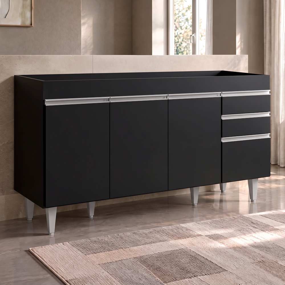 Balcão Gabinete para pia sem Tampo 150cm  Marrocos Preto - Lumil