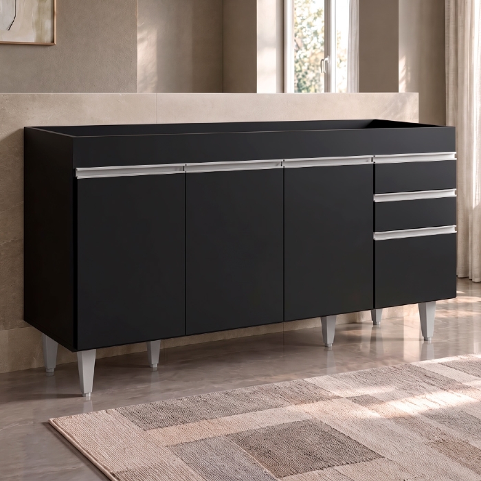Balcão Gabinete para pia sem Tampo 150cm  Marrocos Preto - Lumil