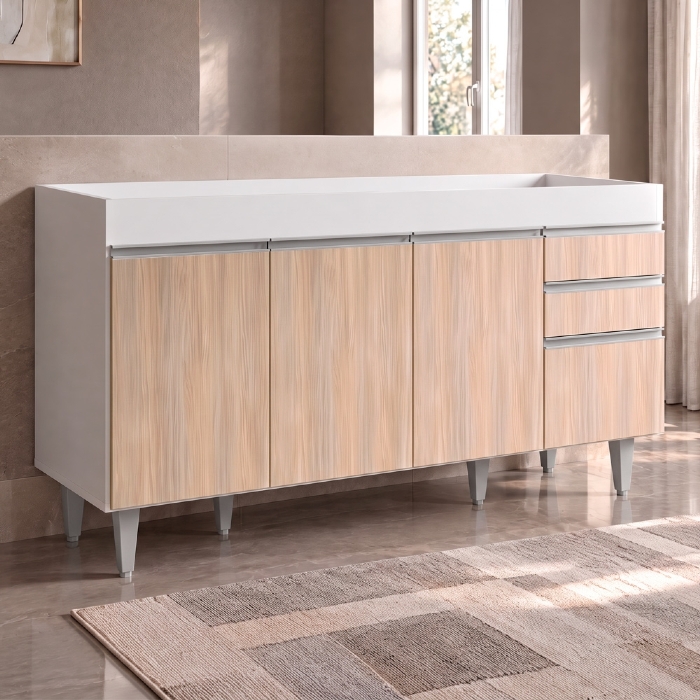Balcão Gabinete para pia sem Tampo 150cm Marrocos Branco/Castanho  - Lumil