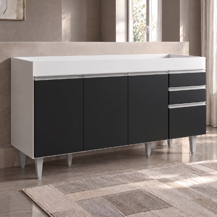 Balcão Gabinete para pia sem Tampo 150cm Marrocos Branco/Preto - Lumil