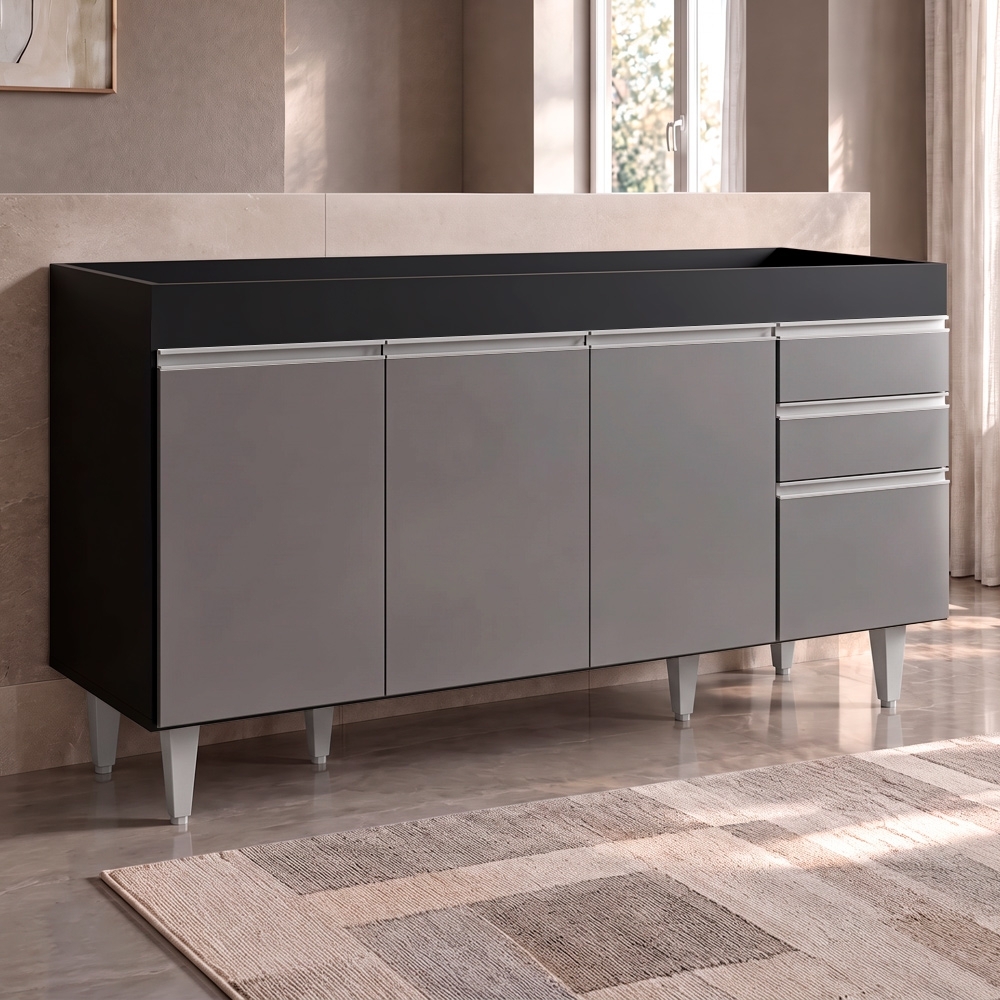 Balcão Gabinete para pia sem Tampo 150cm Marrocos Preto/Cinza - Lumil