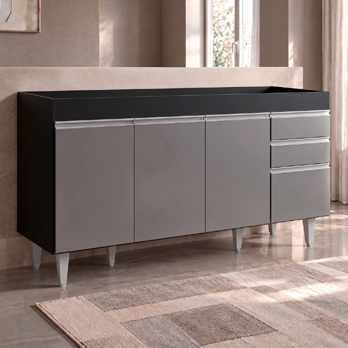 Balcão Gabinete para pia sem Tampo 150cm Marrocos Preto/Cinza - Lumil
