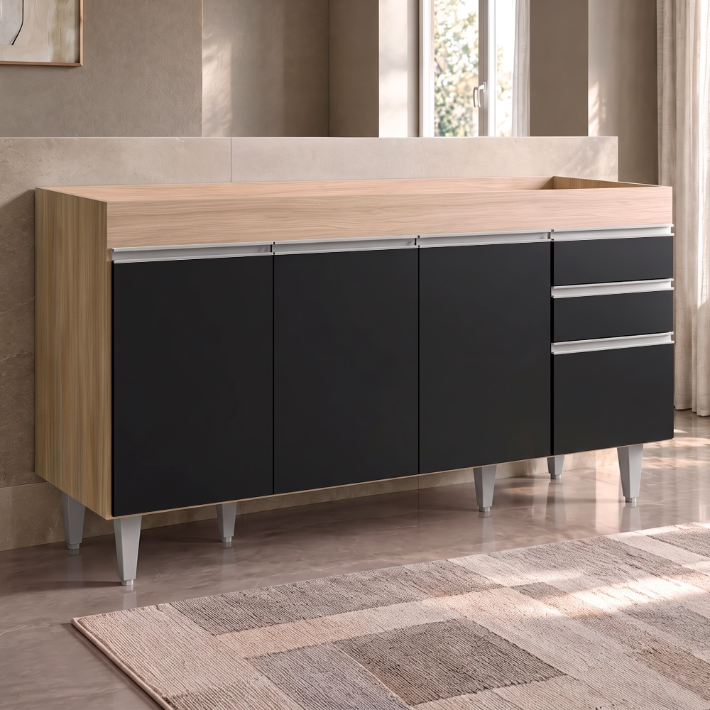 Balcão Gabinete para pia sem Tampo 150cm Marrocos Castanho/Preto - Lumil