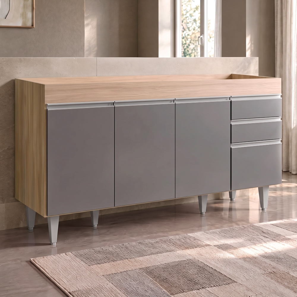 Balcão Gabinete para pia sem Tampo 150cm Marrocos Castanho/Cinza - Lumil