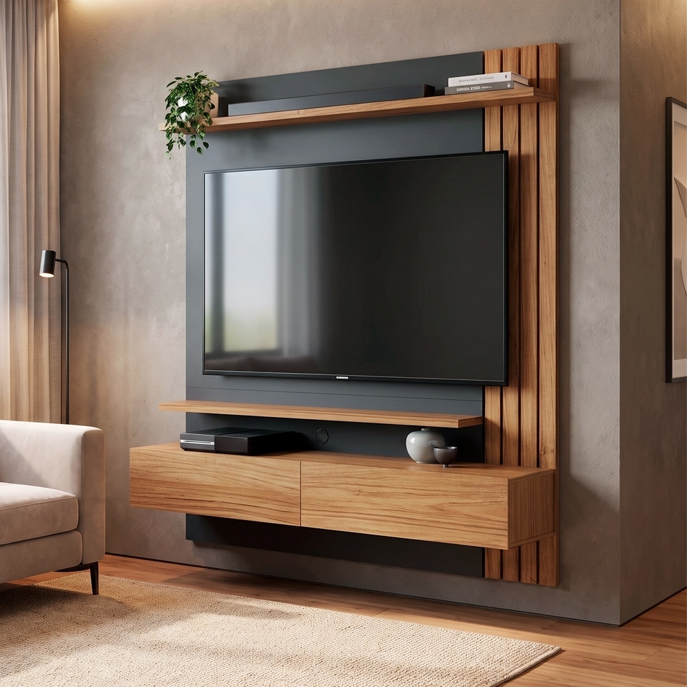 Painel Home Suspenso para TV 65 Pol. 150cm Buriti C05 Noce Milano/Preto Fosco - Mpozenato