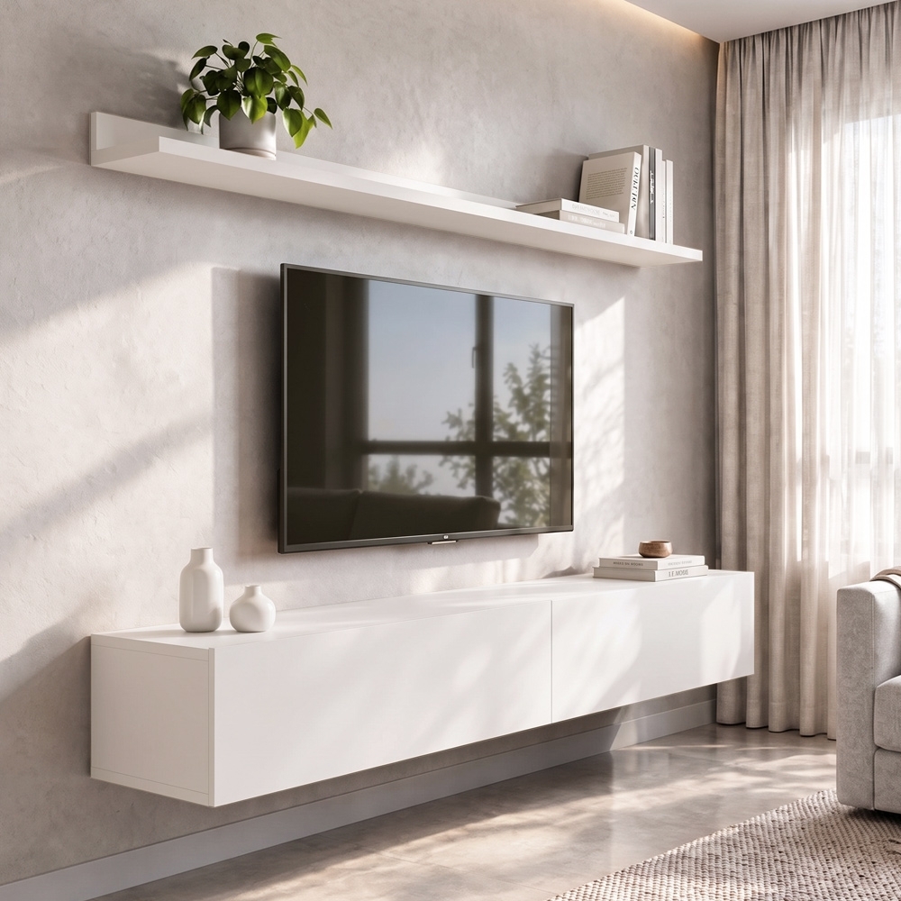 Bancada Suspensa e Prateleira 197cm Slat Z49 Branco - Mpozenato