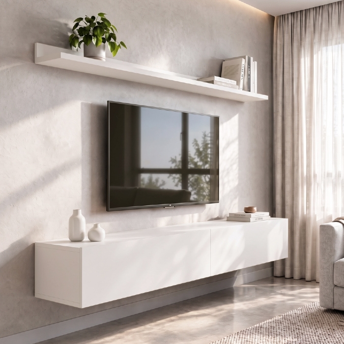 Bancada Suspensa e Prateleira 197cm Slat Z49 Branco - Mpozenato