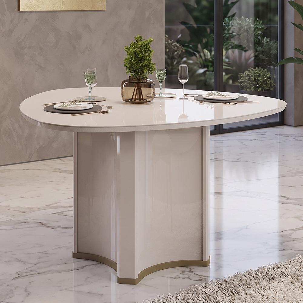 Mesa de Jantar 6 Lugares 136cm Orgânica Com Vidro Lumy Off White D04 - Mpozenato
