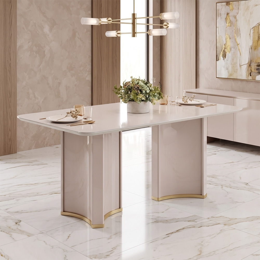 Mesa de Jantar 6 Lugares 180cm Orgânica Com Vidro Jessi Off White D04 - Mpozenato