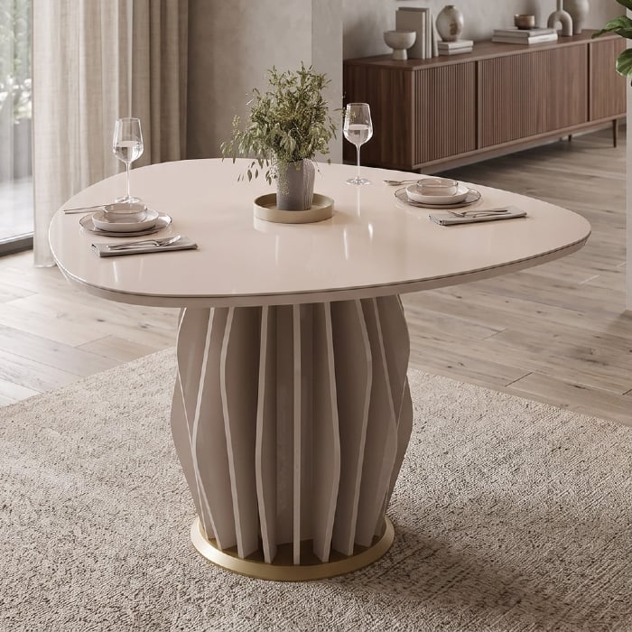 Mesa de Jantar 6 Lugares 136cm Orgânica Com Vidro Vindi Off White D04 - Mpozenato