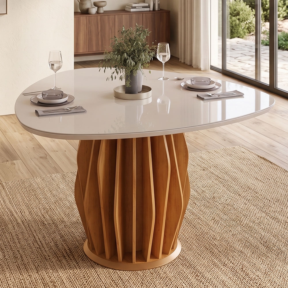 Mesa de Jantar 6 Lugares 136cm Orgânica Com Vidro Vindi Cedro/Off D04 - Mpozenato