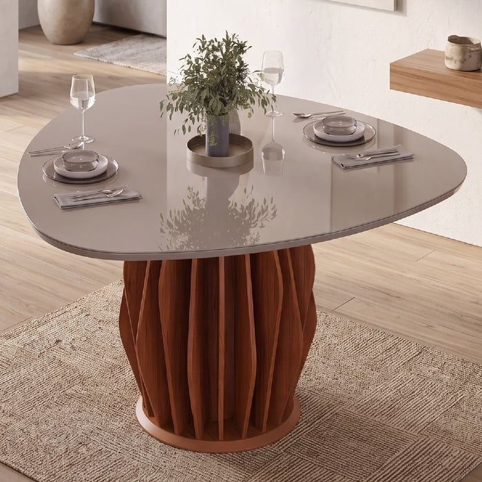 Mesa de Jantar 6 Lugares 136cm Orgânica Com Vidro Vindi Freijó/Off D04 - Mpozenato