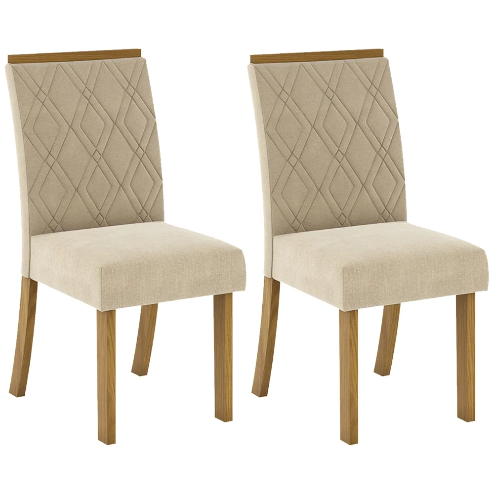 Kit 2 Cadeiras Estofadas para Sala de Jantar Vita Nature/Linho - Henn
