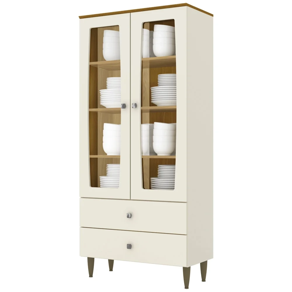 Cristaleira Para Sala De Jantar 02 Portas Liz Off White/Nature HP - Henn
