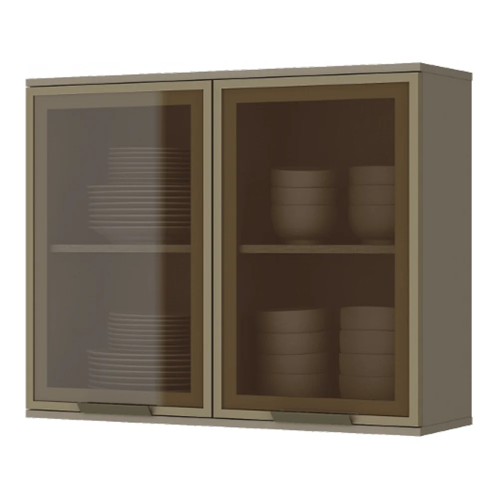 Armário Aéreo 80cm 2 Portas de Vidro Connect Duna/Cristal - Henn