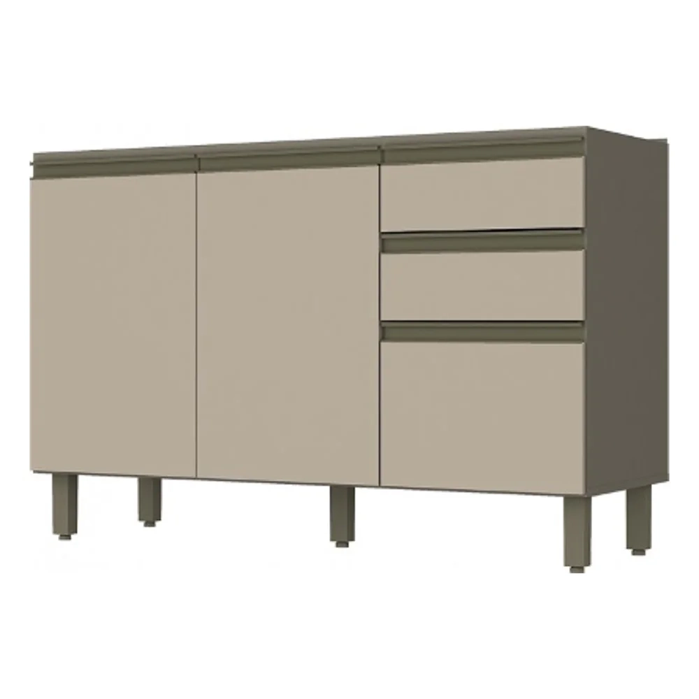 Balcão Gabinete Para Pia 120cm 2 Portas 3 Gavetas Sem Tampo Connect Duna/Cristal - Henn