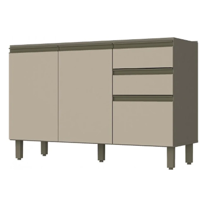Balcão Gabinete Para Pia 120cm 2 Portas 3 Gavetas Sem Tampo Connect Duna/Cristal - Henn