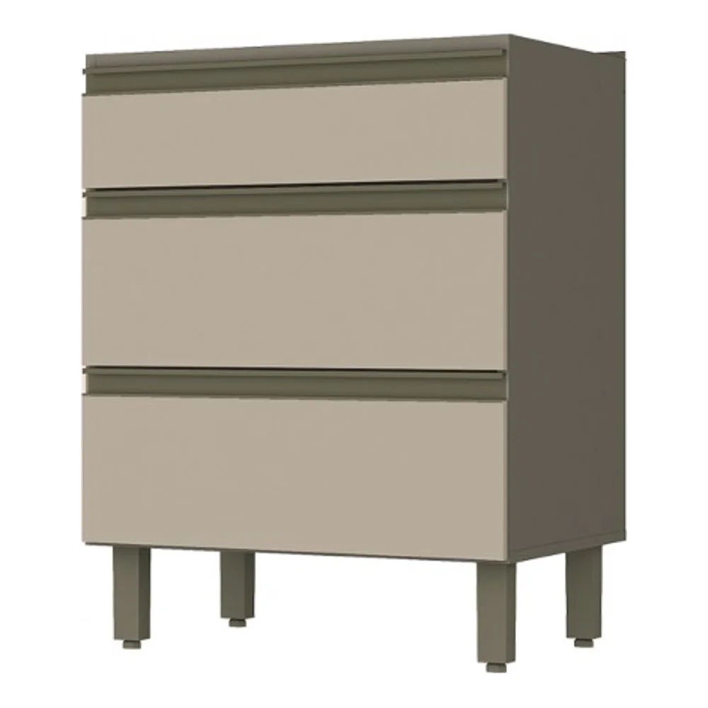 Balcão 60cm 3 Gavetas 100% MDF Sem Tampo Connect Duna/Cristal - Henn