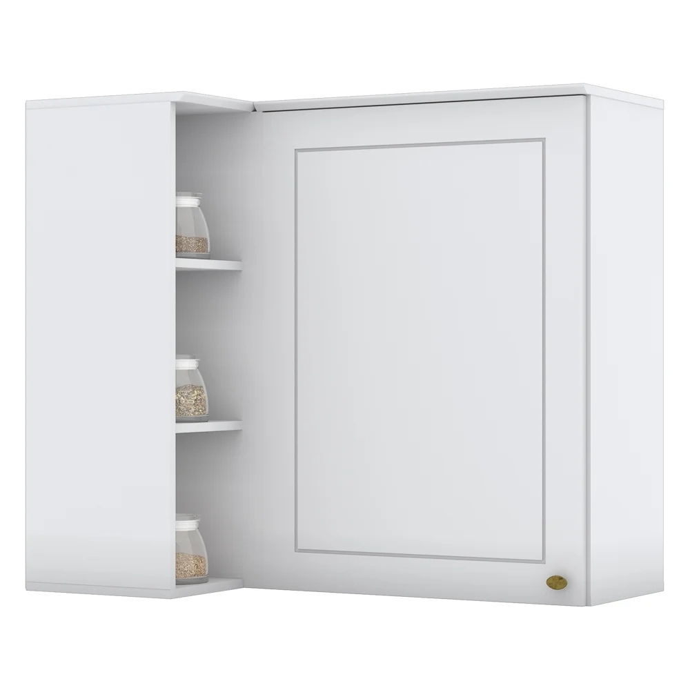 Armário Aéreo de Canto Reto 1 Porta 3 Nichos 100% MDF Americana Branco HP - Henn