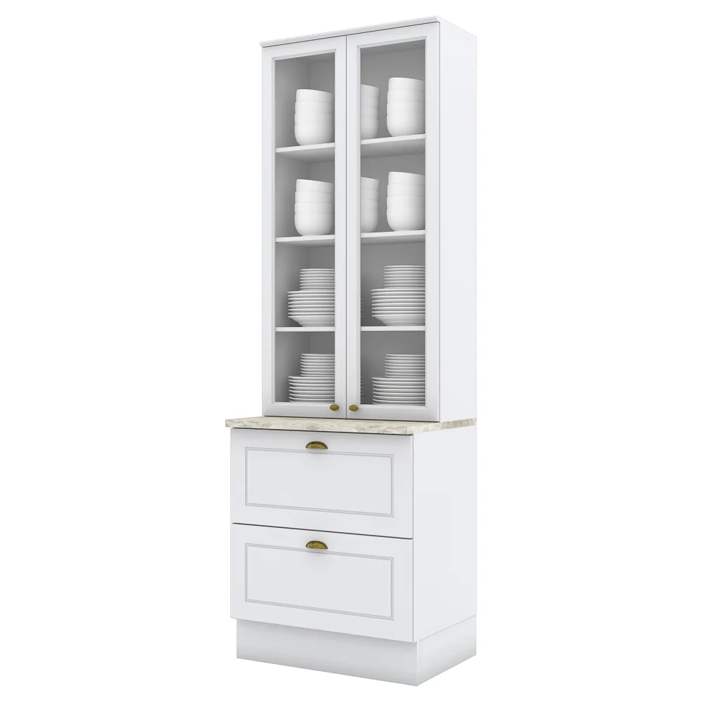 Cristaleira 2 Portas de Vidro 2 Gavetas 100% MDF Americana Branco HP - Henn