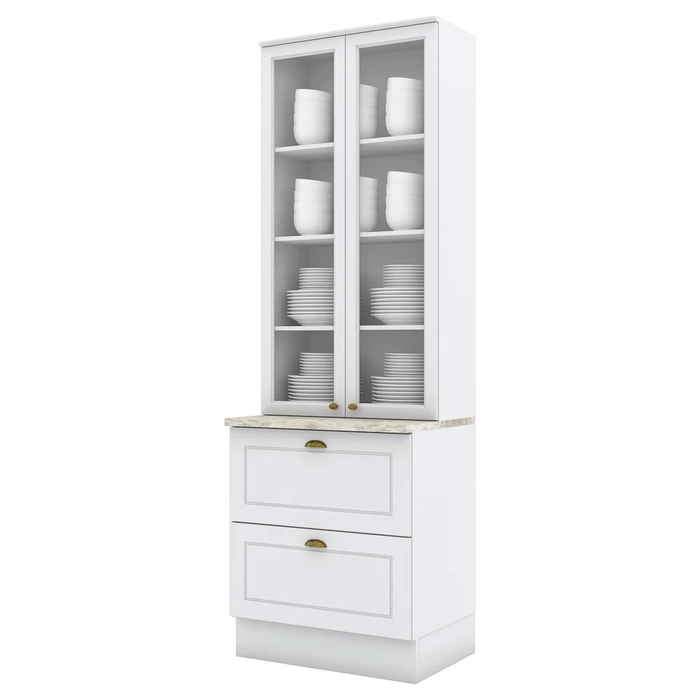 Cristaleira 2 Portas de Vidro 2 Gavetas 100% MDF Americana Branco HP - Henn