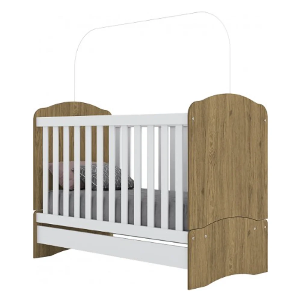 Berço Multifuncional 3 em 1 Certificado Inmetro Bala de Menta Rústico/Branco - Henn