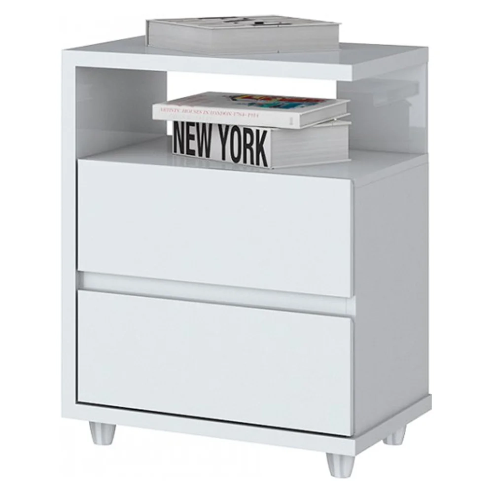 Mesa de Cabeceira 2 Gavetas Campeche Branco - Henn