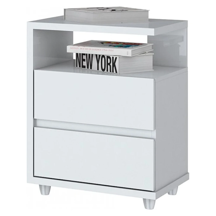 Mesa de Cabeceira 2 Gavetas Campeche Branco - Henn