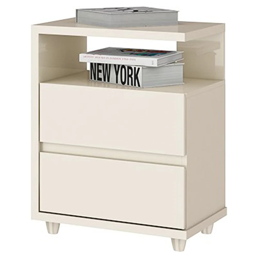 Mesa de Cabeceira 2 Gavetas Campeche Off White - Henn