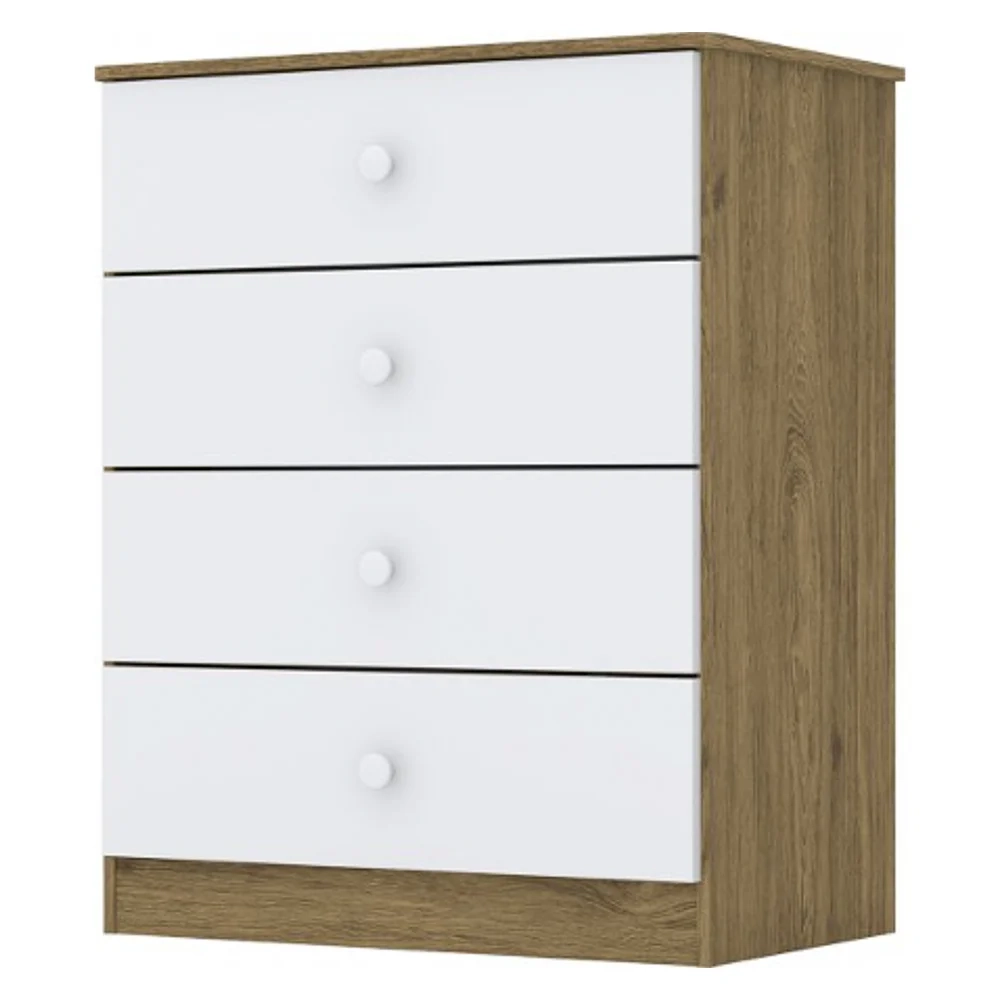 Cômoda Infantil 4 Gavetas Labirinto Rústico Branco HP - Henn