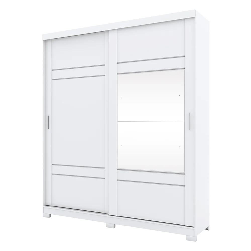 Guarda Roupa Solteiro Com Espelho 2 Portas Verg Flex Branco/Rosa Chá - Henn