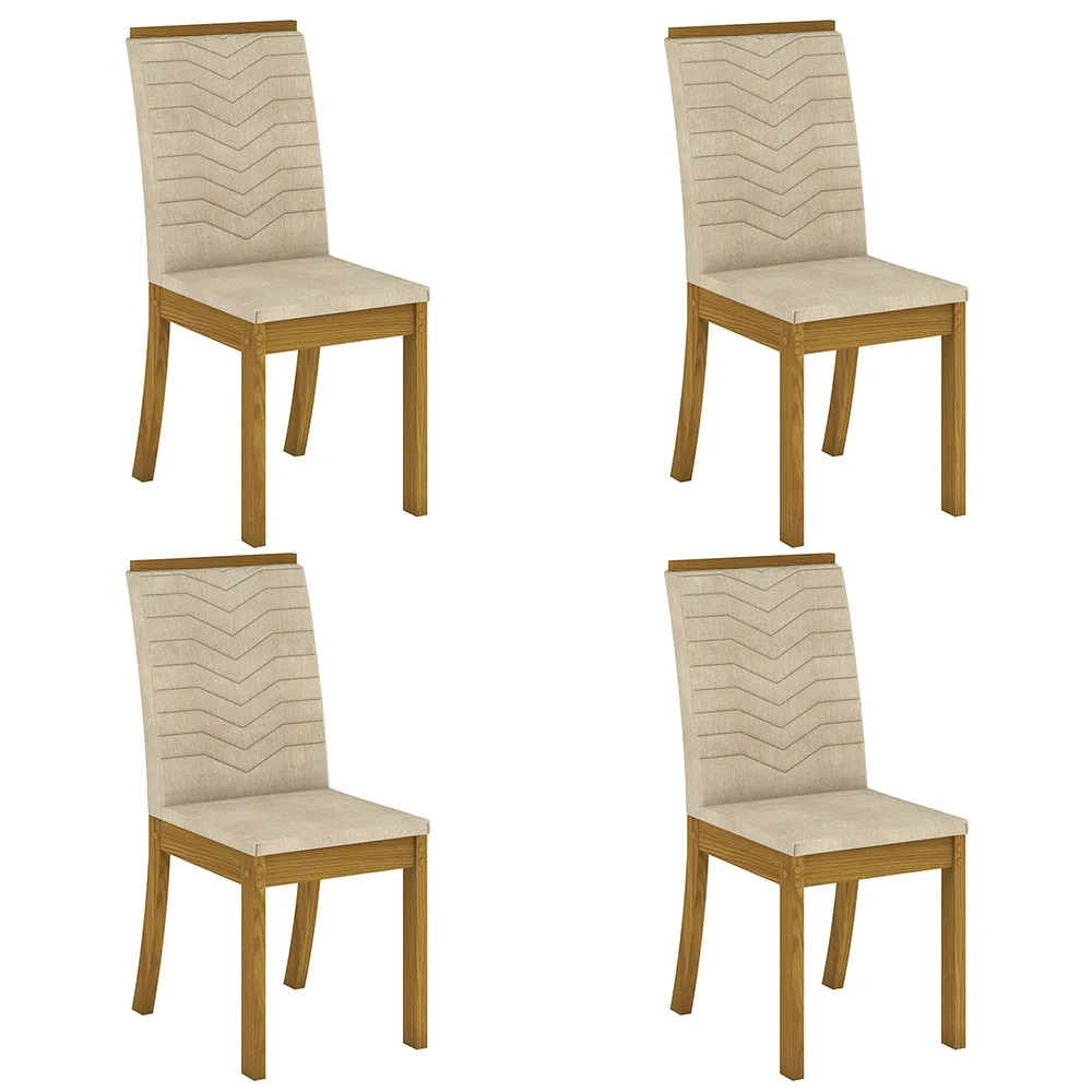 Kit 4 Cadeiras Estofadas para Sala de Jantar Isa Nature/Linho - Henn