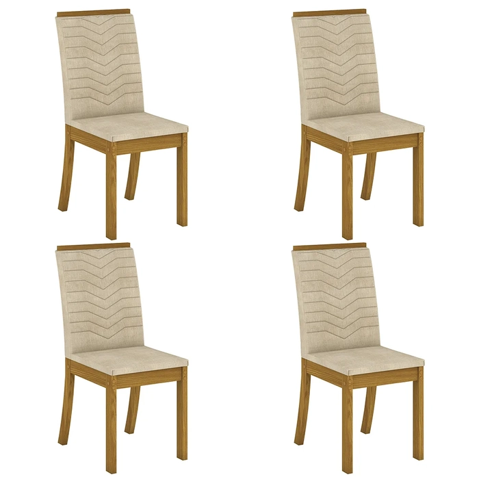 Kit 4 Cadeiras Estofadas para Sala de Jantar Isa Nature/Linho - Henn