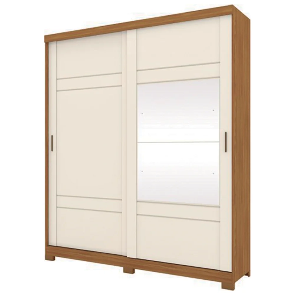 Guarda Roupa Solteiro Com Espelho 2 Portas Verg Nature/Off White - Henn