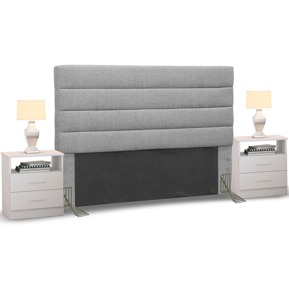 Cabeceira Cama Box Casal Queen 160cm Greta Linho Cinza e 2 Mesas de Cabeceira Flex Branco - Mpozenato