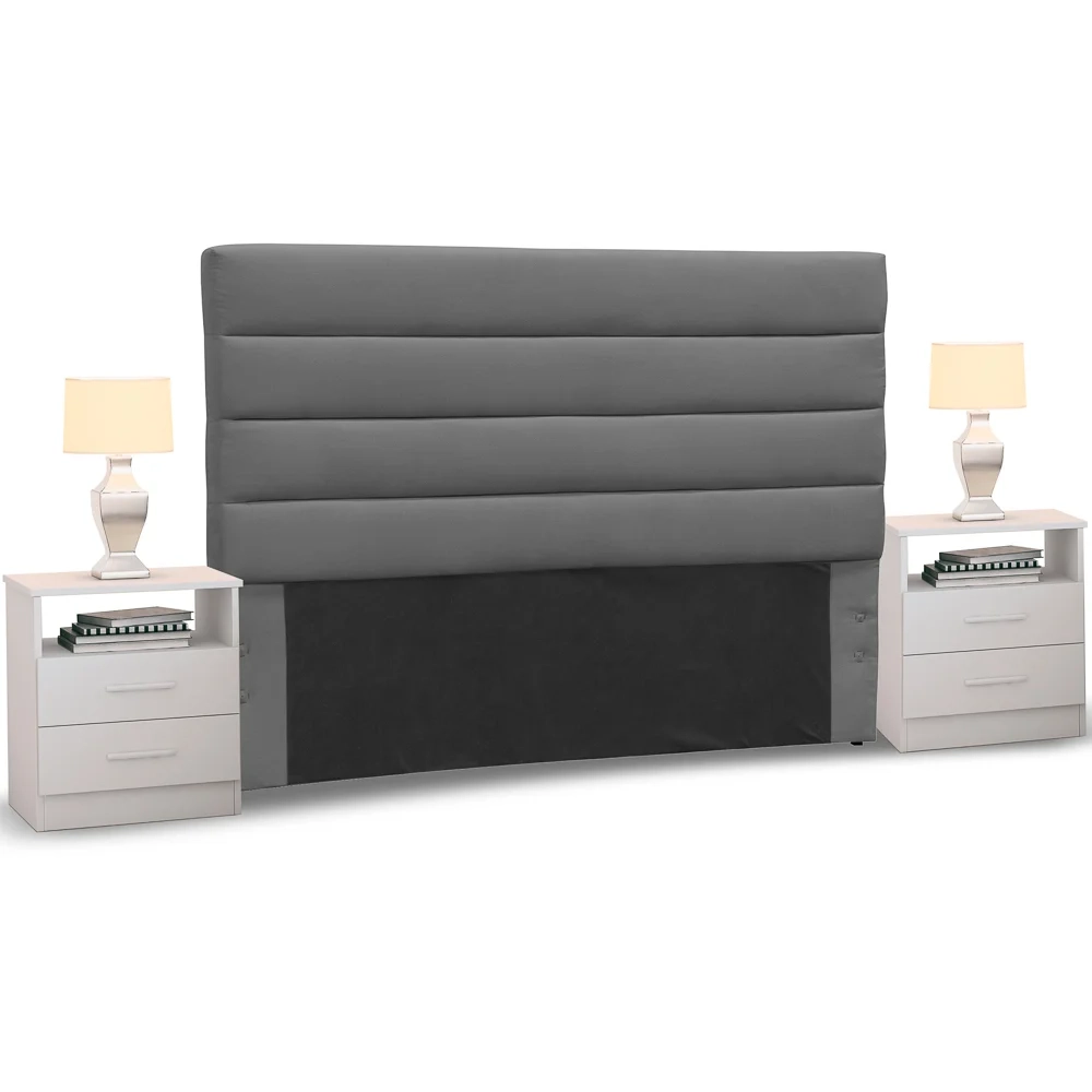 Cabeceira Cama Box Casal Queen 160cm Greta Suede Cinza e 2 Mesas de Cabeceira Flex Branco - Mpozenato