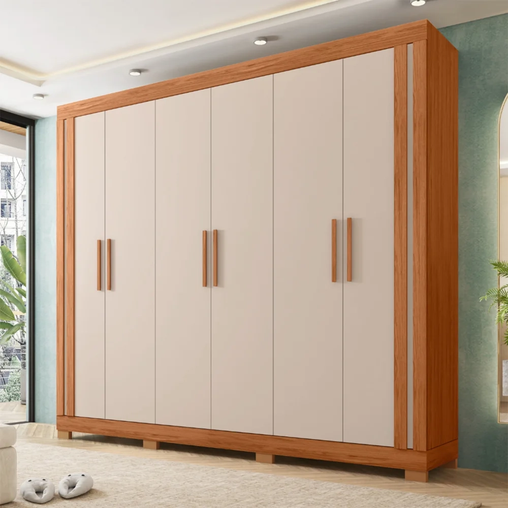 Guarda Roupa Casal 230cm Com 6 Portas Brasid Freijó/Off C01 - Mpozenato