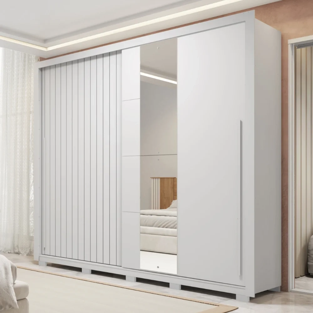 Guarda Roupa Casal 245cm 2 Portas Espelho Scipio Branco C01 - Mpozenato
