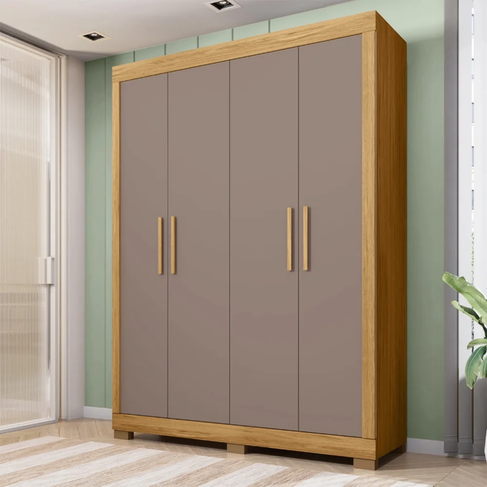 Guarda Roupa Solteiro 154cm Com 4 Portas Brasid Mel/Cacao C01 - Mpozenato