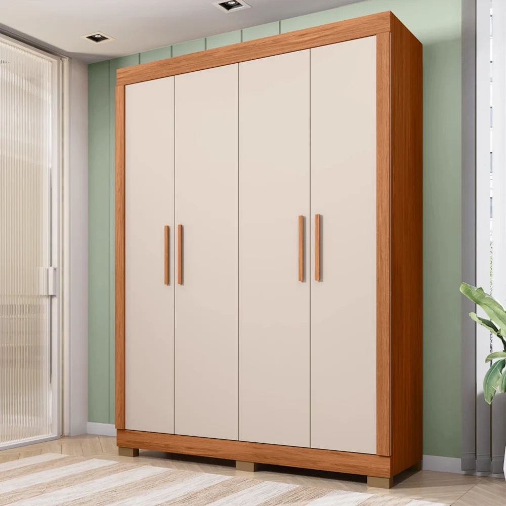 Guarda Roupa Solteiro 154cm Com 4 Portas Brasid Freijó/Off C01 - Mpozenato