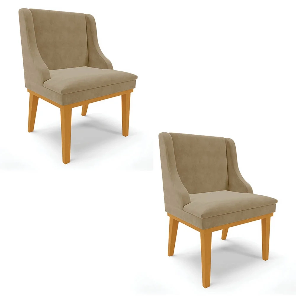 Kit 2 Cadeiras Estofadas para Sala de Jantar Base Fixa de Madeira Castanho Lia Suede Marrom RT - Ibiza