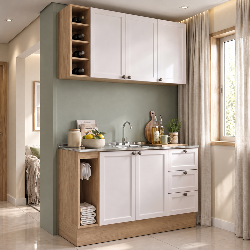 Balcão Cozinha Com Pia 140cm E Armário Cozinha Americana Lara Freijó/branco - Lumil