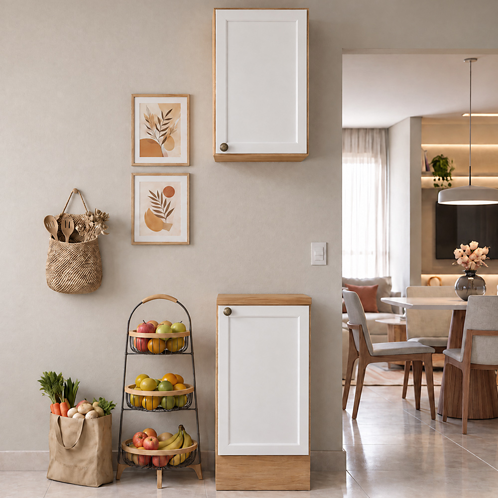 Balcão E Armário Cozinha Americana 40cm Lara Freijó/branco - Lumil