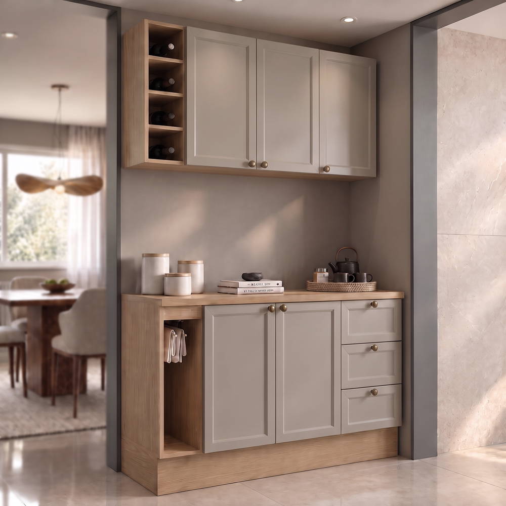 Balcão Cozinha Com Tampo 140cm E Armário Cozinha Americana Lara Freijó/fendi - Lumil