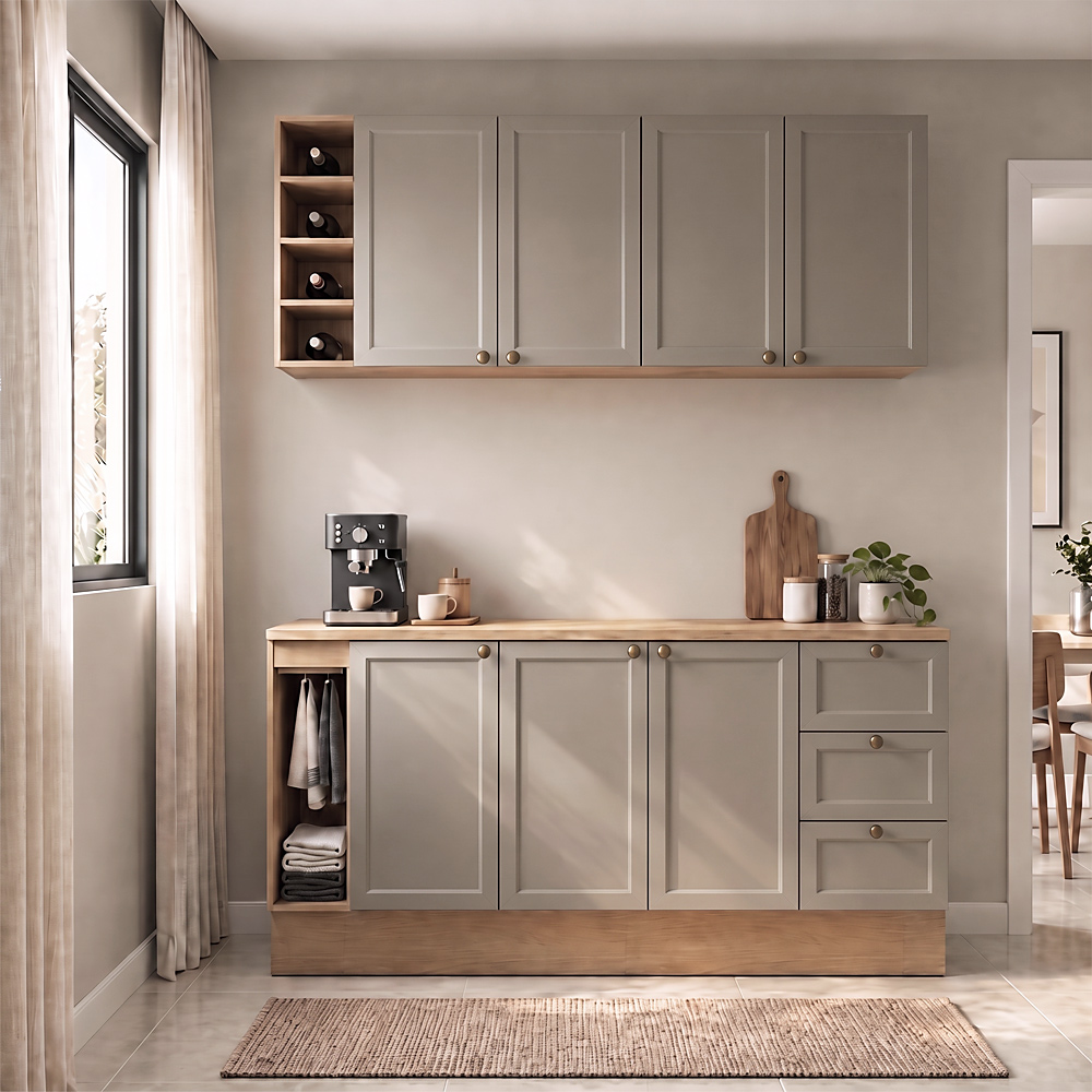 Balcão Cozinha Com Tampo 180cm E Armário Cozinha Americana Lara Freijó/fendi - Lumil
